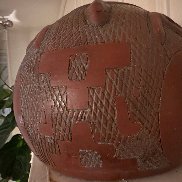 Terracotta Art Pottery Primitive Vase Handmade Collectible Native bull red rust - Picture 2 of 12